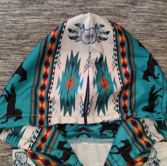 Boho Horse Equestrian Print Southwest Aztec Print Hoodie Sweatshirt Size XL - Picture 5 of 14